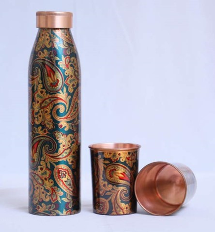 Self Print Copper Bottle and Two Glass