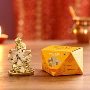 Gold Plated Ganesha with Kaju Katli